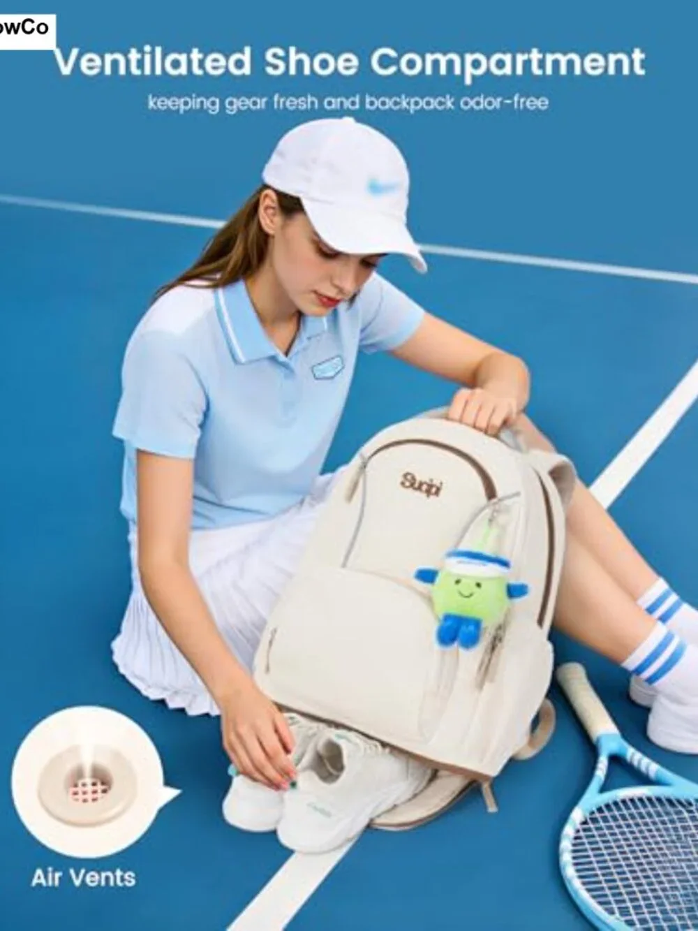 Quilted Tennis Backpack for Women with Shoe Compartment, Large Capacity Sports